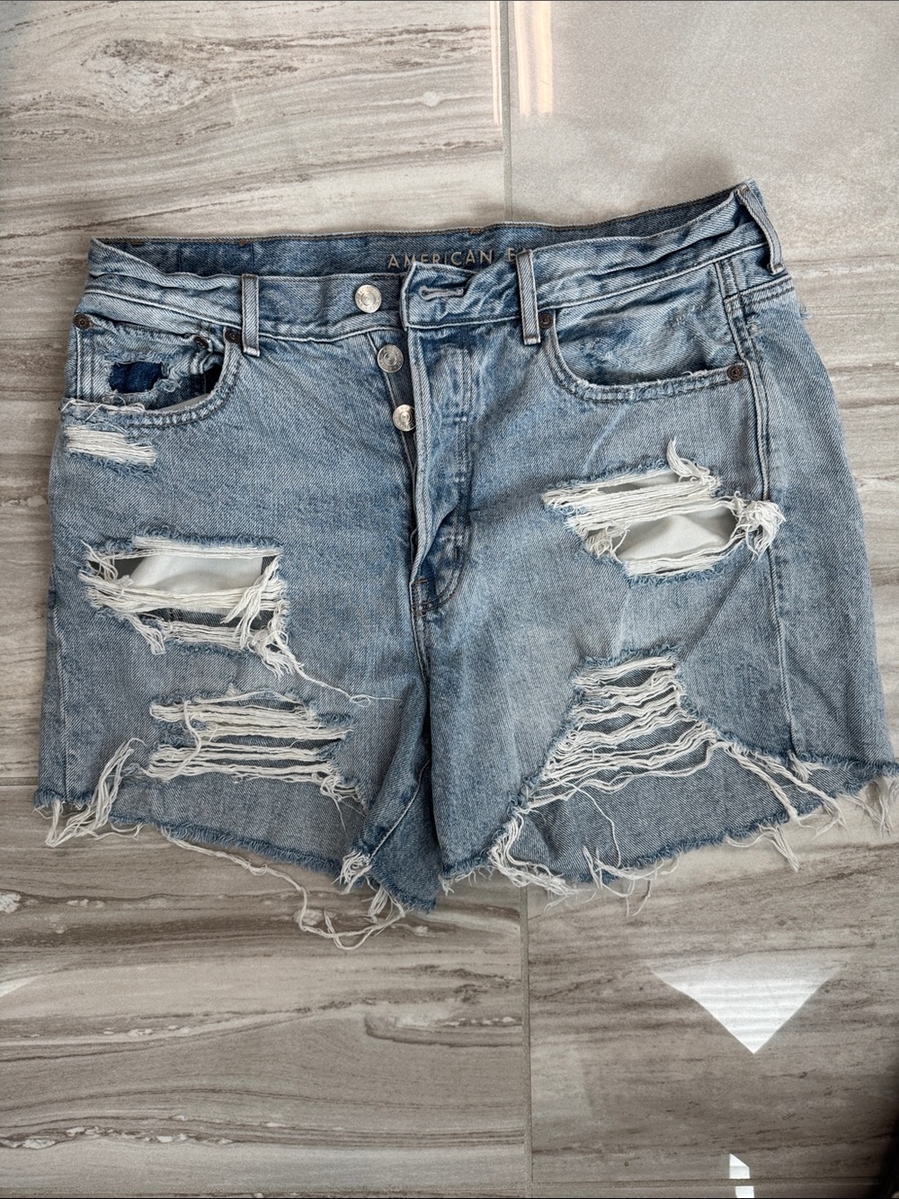 American Eagle Outfitters Distressed Light Blue Denim Cutoff Shorts